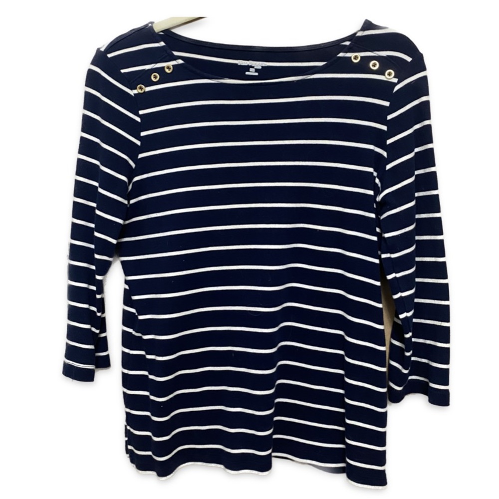 Kim Rogers Navy And White Striped Blouse - Petite M